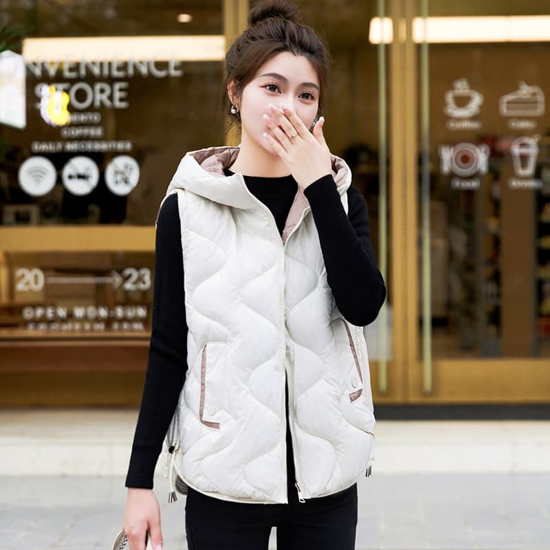 2025 Glossy Cotton Vest for Women, Short Autumn Winter Cotton Vest, Stand Collar Contrast Color Cotton Sleeveless Jacket, Student Cotton Vest Coat, Trendy