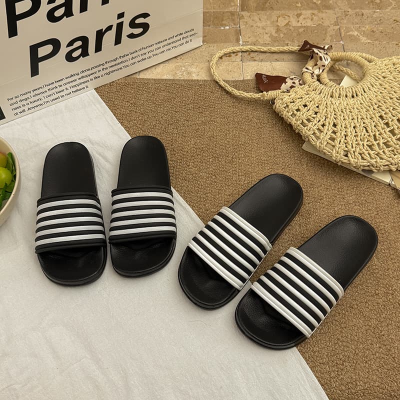 EVA Soft Sole Summer Slippers for Women, Striped Bathroom Non-Slip Indoor Home Beach Sandals, Durable and Lightweight