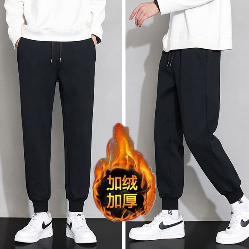 Cotton Men's Autumn/Winter Casual Sweatpants with Fleece Lining, Loose Tapered Leg, Youth Street Style