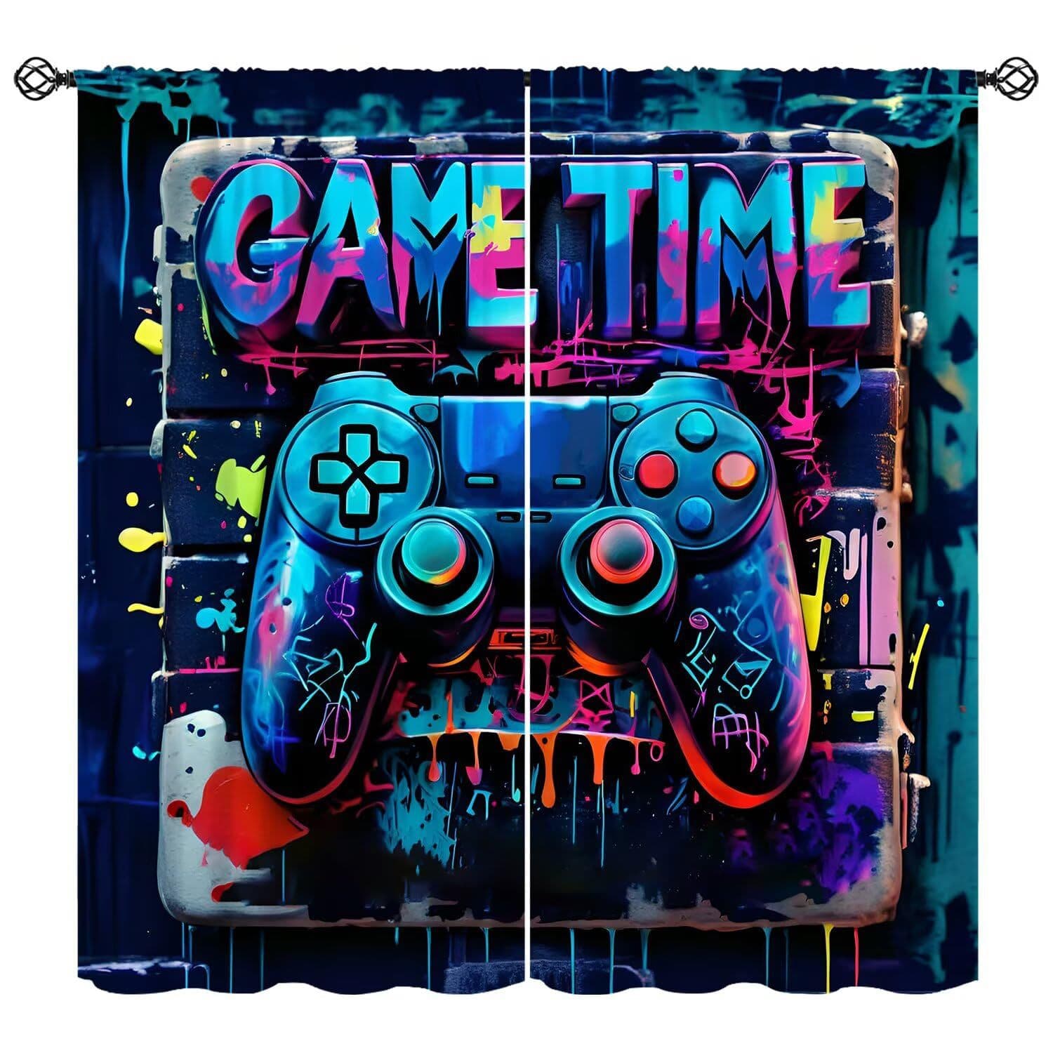 Cross-border foreign trade modern hippie style colorful video game controller picture digital printed curtains bedroom living room manufacturers wholesale
