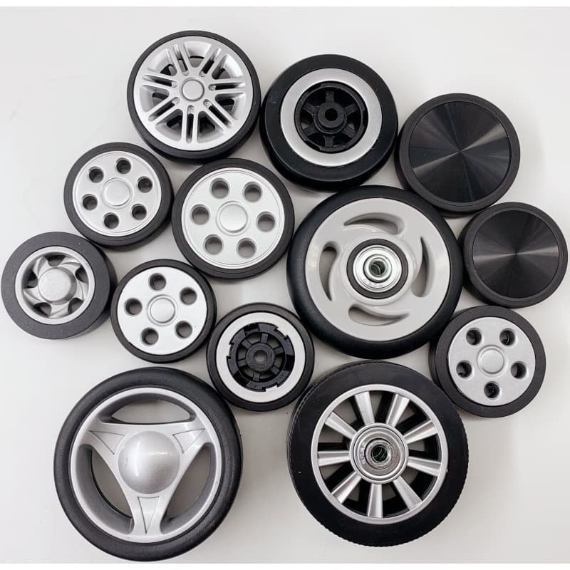 Suitcase wheel replacement, travel case swivel casters, rubber caster parts, silent luggage wheels.