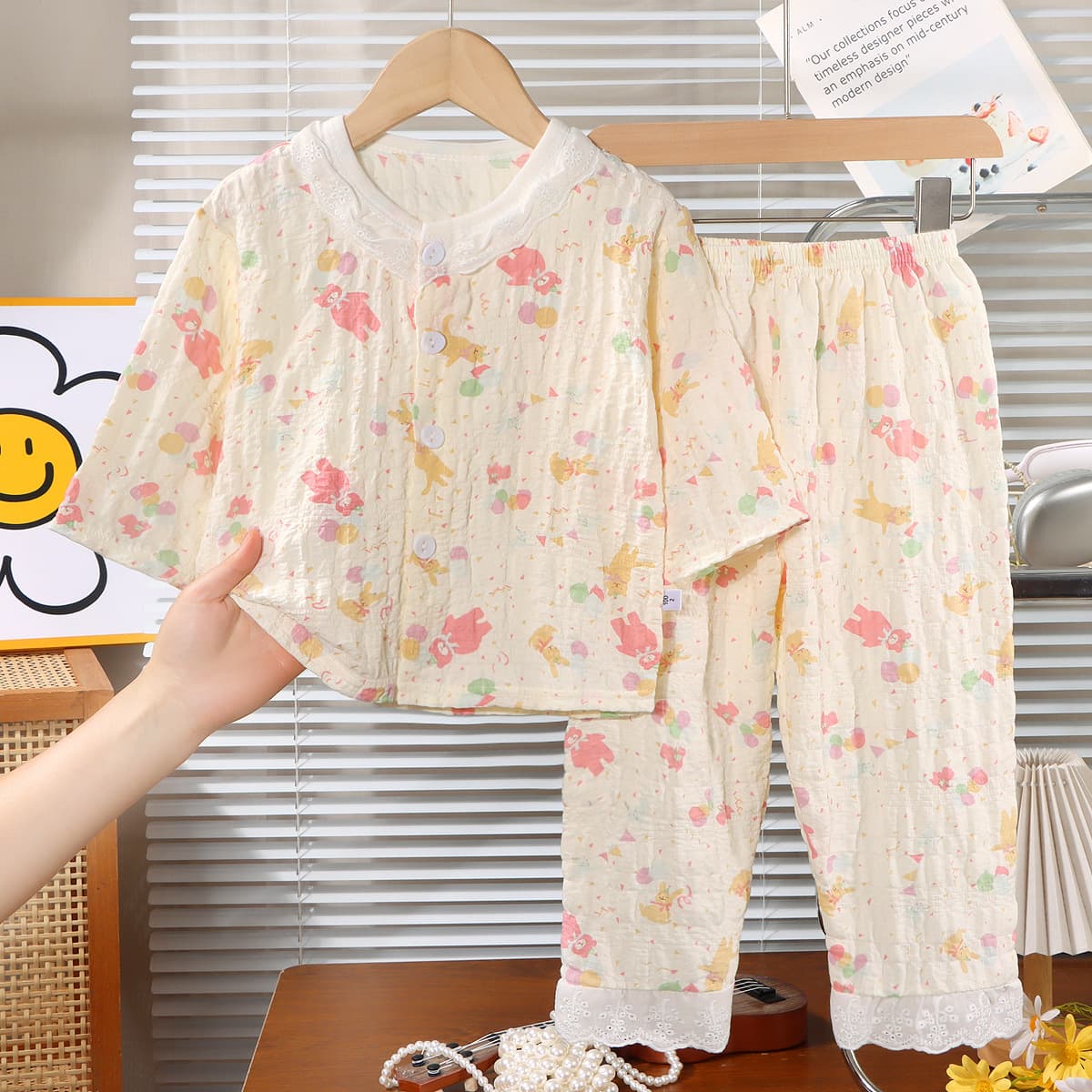 New Children's Pajamas for Girls, Spring/Summer Nine-Tenths Sleeve Thin Homewear, Baby Girls Floral Korean-style Air Conditioning Suit