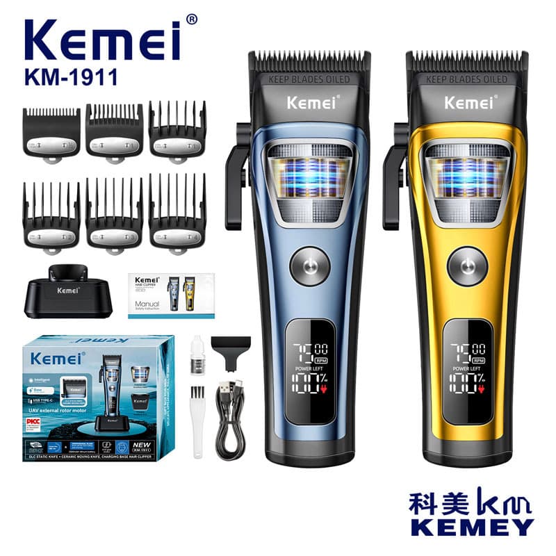 Kemei KM-1911 Professional Electric Hair Clipper with External Rotor and Digital Display - Quiet Operation