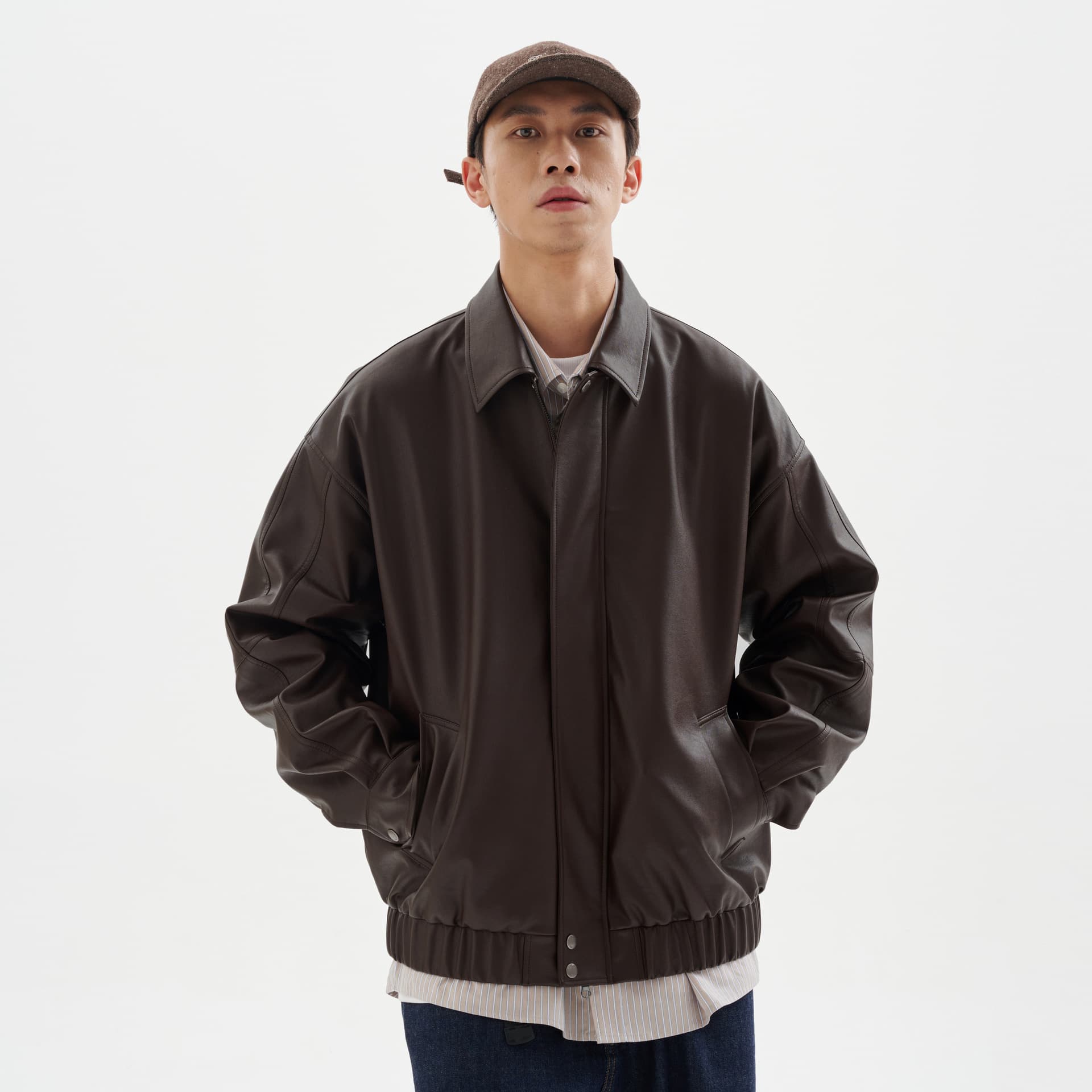 American Retro PU Leather Jacket for Men Spring Autumn Cool Motorcycle Jacket Casual Loose Lapel Leather Coat