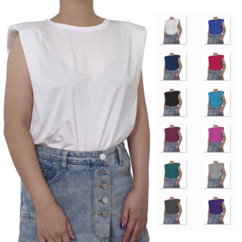 Foreign trade sleeveless shoulder pads, loose slim fit, temperamental T-shirt vest for women, summer new lady bottoming top