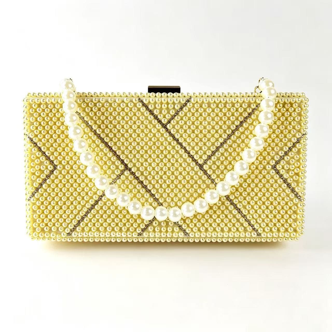 Handmade Pearl Rhinestone Evening Bag Diamond Lattice Beaded Clutch Wedding Dress Bag Wholesale