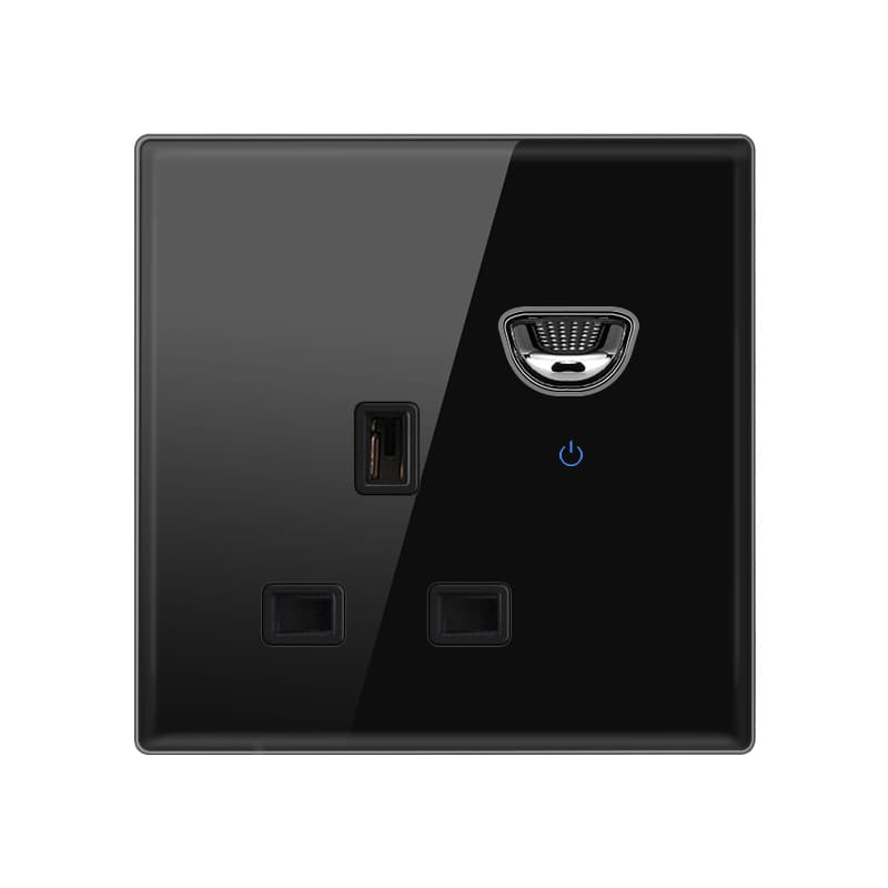 Cross-border trade glass smiley face switch socket 13A British style Hong Kong Macau Singapore universal USB + Type-C network