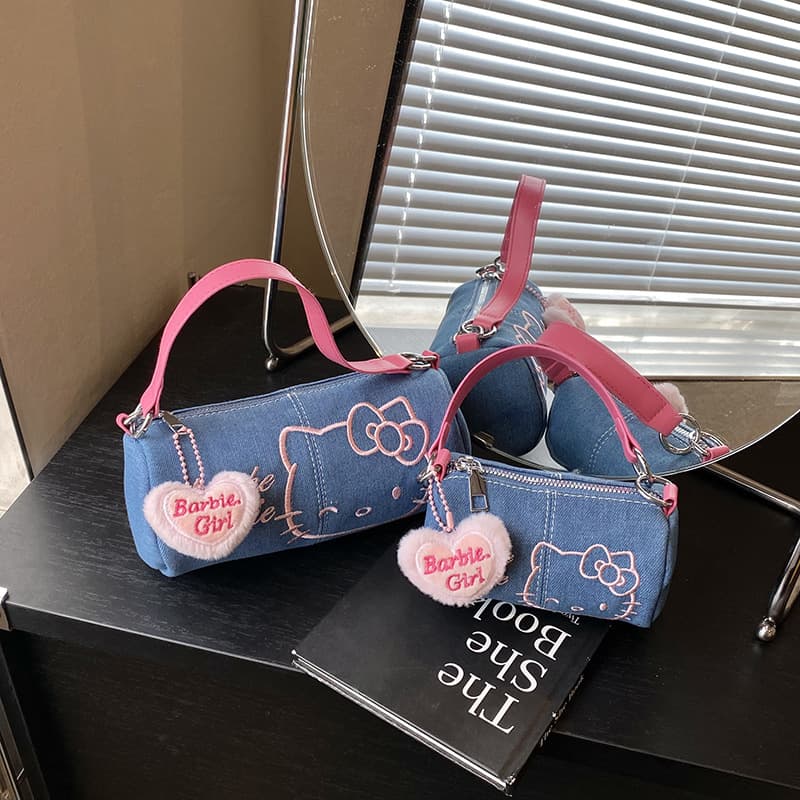 HelloKitty bag women's 2025 new denim cute mobile phone bag Hello Kitty portable shoulder crossbody bag