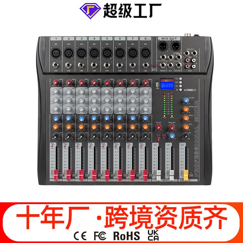 CT8 Professional Stage Mixer Home USB Bluetooth Equalization Audio Equipment Digital Mixer