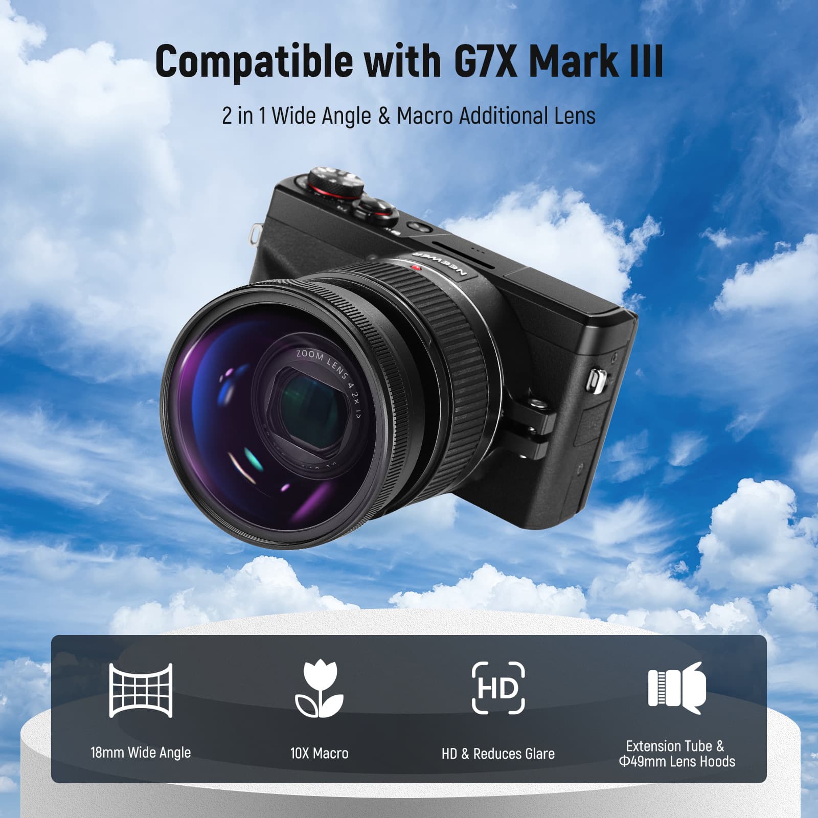 NEEWER wide-angle macro two-in-one 0.75X suitable for Canon G7XMARK III SLR camera lens