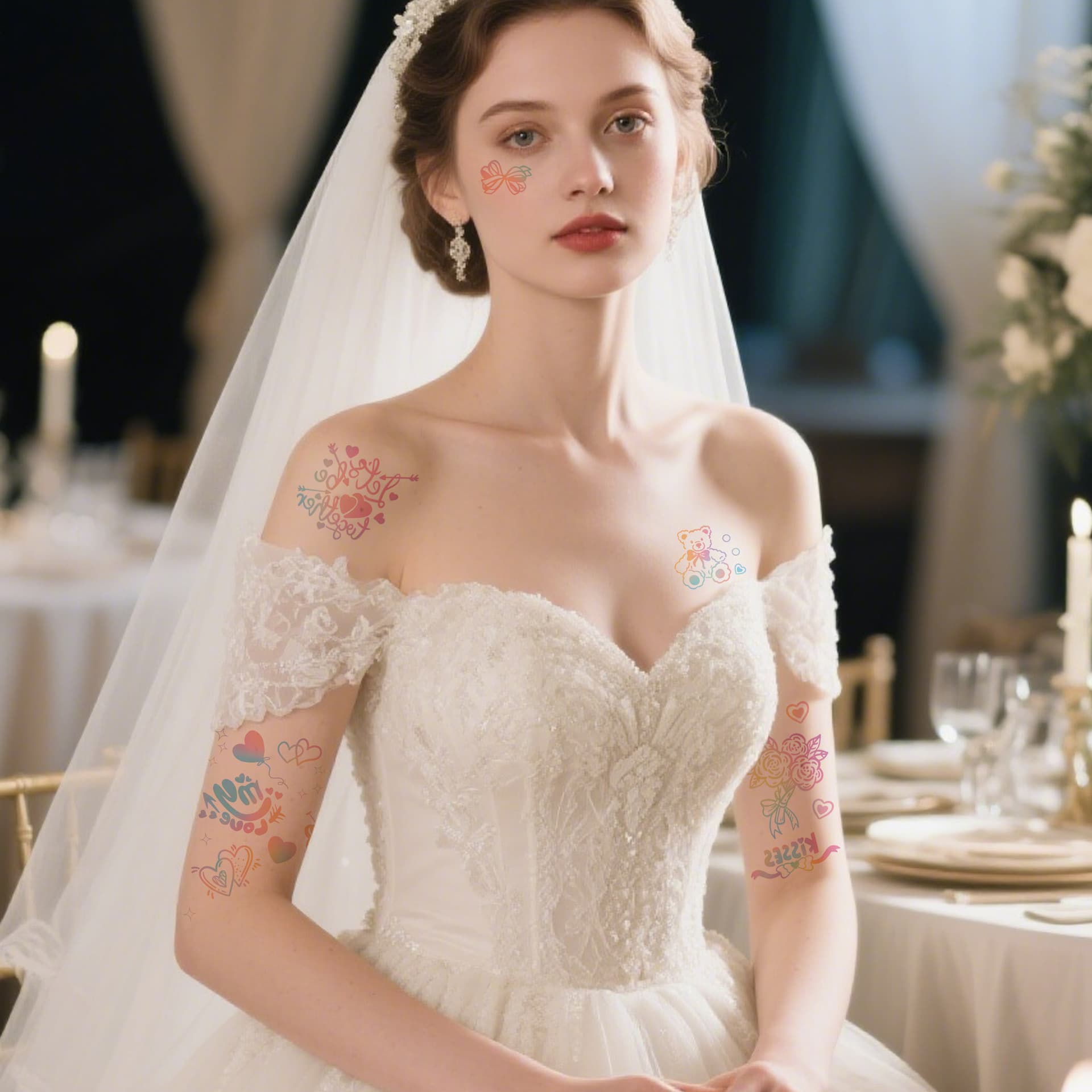 Cross-border New Colorful Wedding Tattoo Stickers Premium Cute Bride Bridesmaid Bridal Shower Gift Exclusive Tattoo Stickers