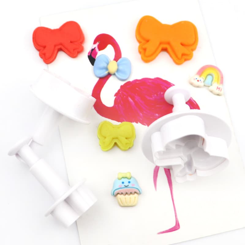 Minghao 3pc Bow Plastic Embossing Mold DIY Baking Hand Press Embossing Mold Pasta Cake Printing Mold