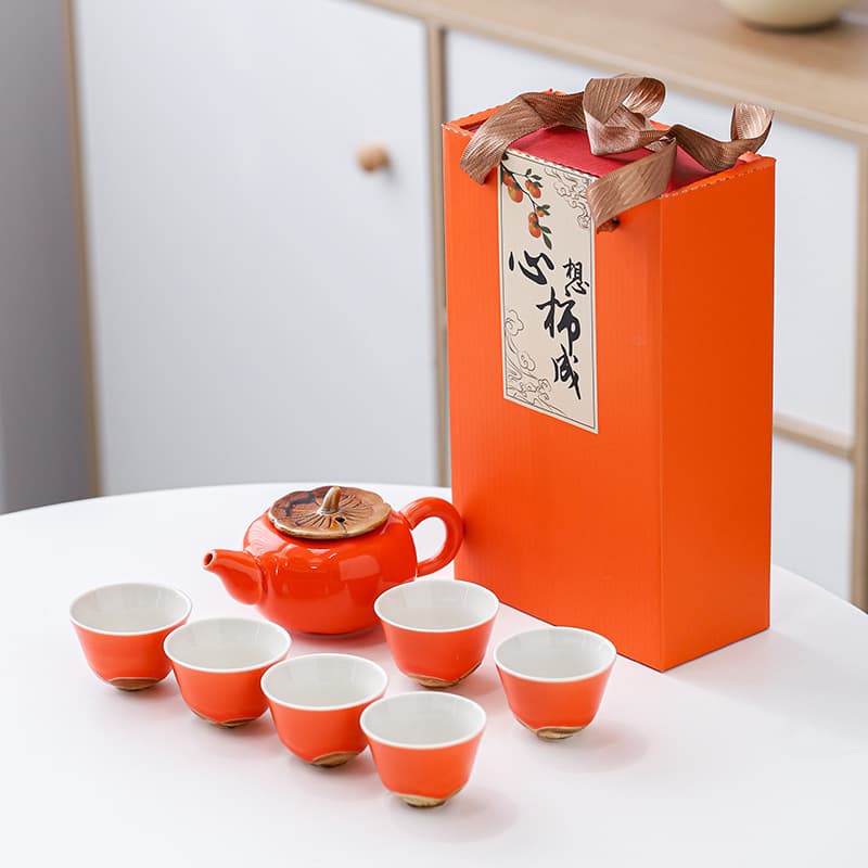 Persimmon Tea Set Ceramic Collection Whole Set Company Opening Event Small Gift for Clients