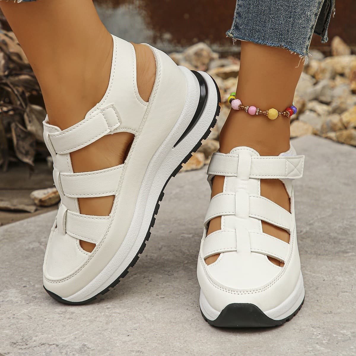 Sponge Breathable 44 New Open Toe Thick Sole Hook and Loop Women's Summer Wedge Sandals Plus Size
