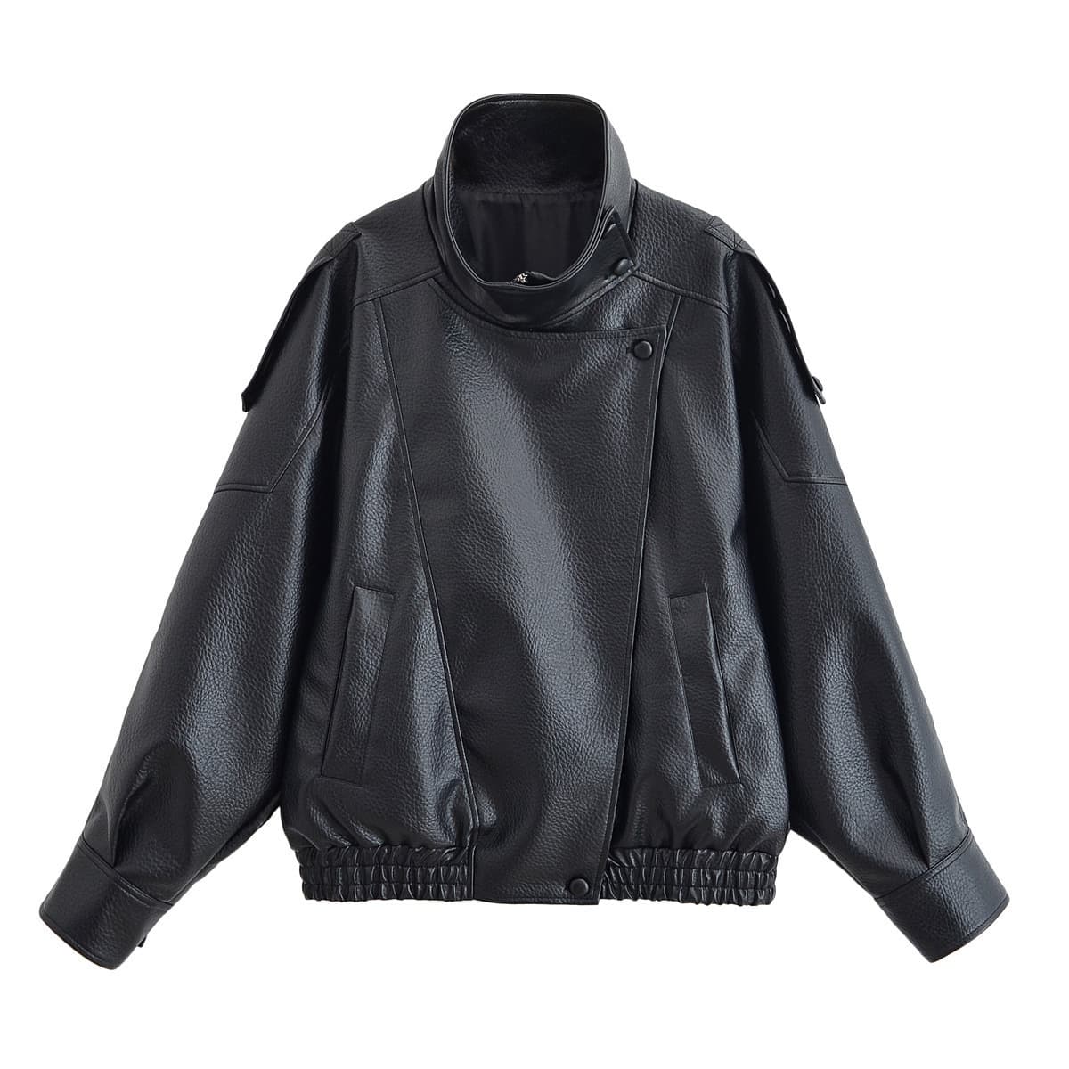2025 Autumn/Winter New Arrival Women's Fashionable Elegant Stand Collar Wholesale Pebble Grain Leather Jacket for Women 4391872