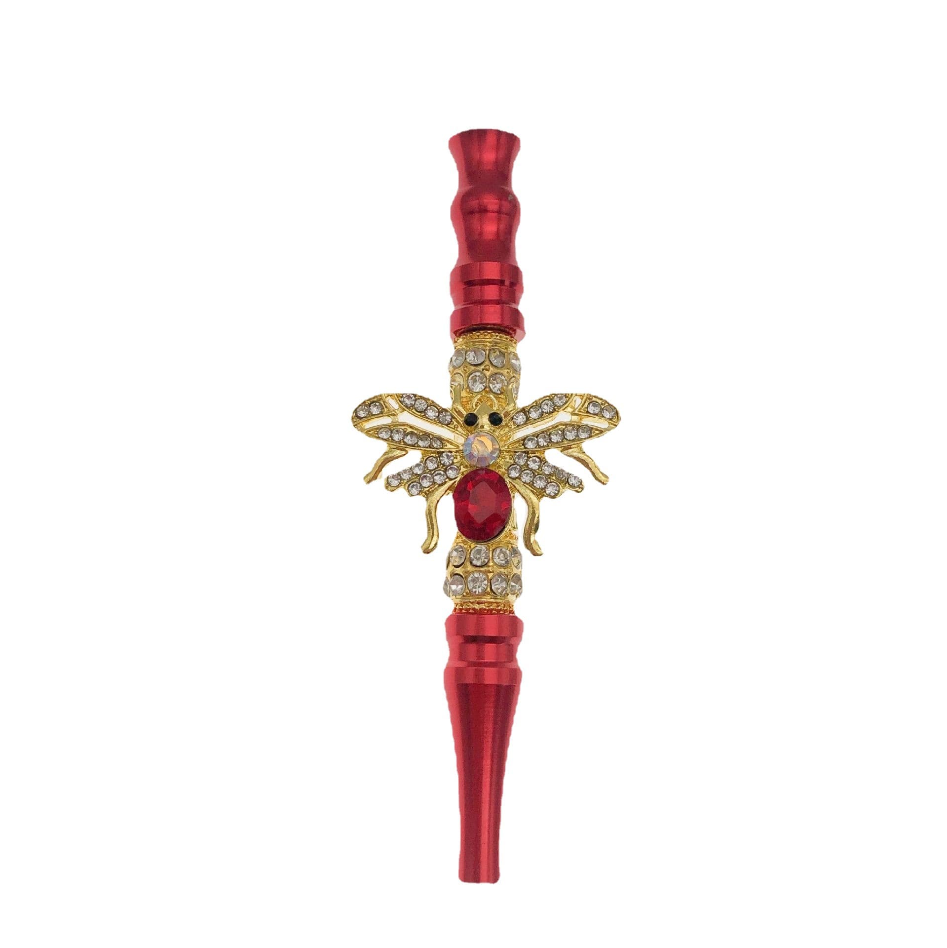 Creative and Novel Fashionable Colorful Aluminum Golden Butterfly Shape Inlaid with Big Red Rhinestones Arabic Hookah Cigarette Holder