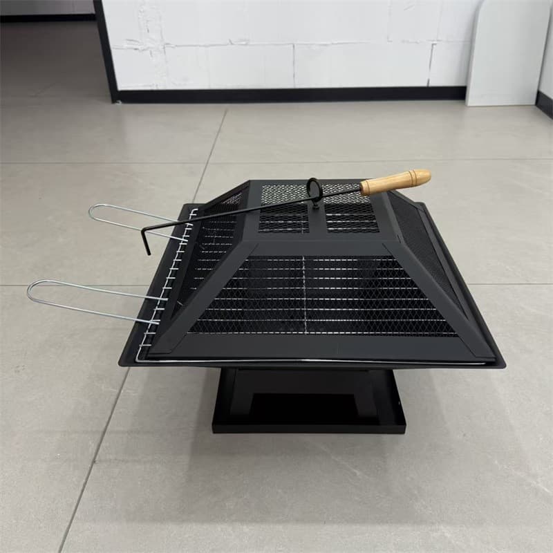 3-in-1 Fire Pit BBQ Grill, Square BBQ Grill with Barbecue, No Powder Coating, Assembly Required