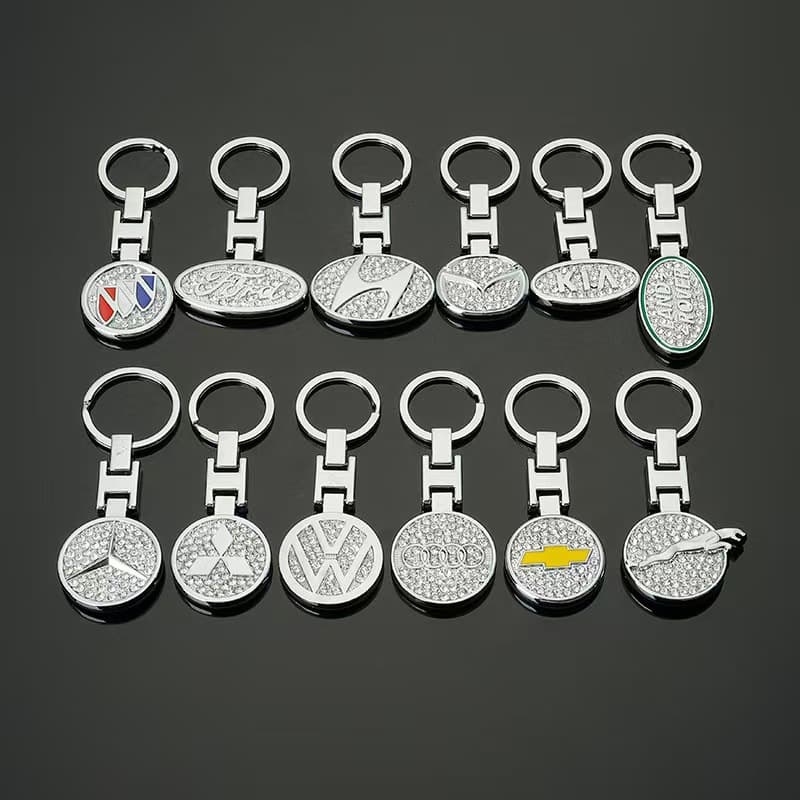 Car Keychain Exquisite Diamond-Studded Buckle Double-Sided Diamond Key Ring Car Logo Keychain Pendant Trendy Car Logo