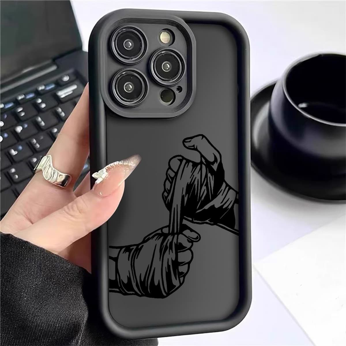 Equal Grip Emery Stepped Camera Lens Black Groove Case for iPhone 15/16/17 Phone Protective Cover