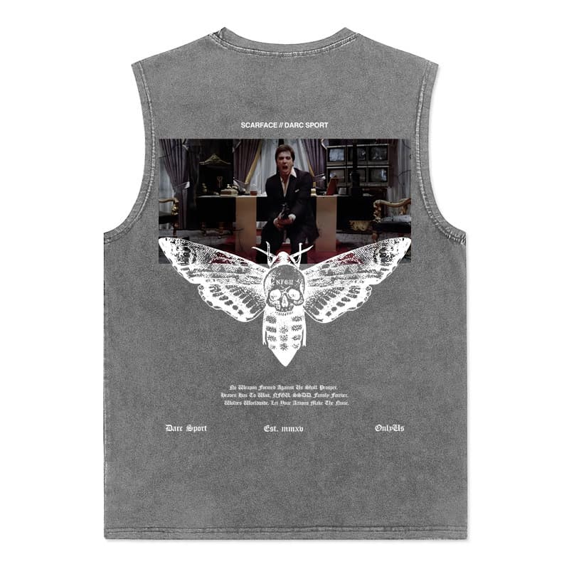 DARC American Street Style Men Clothing Distressed Washed Cotton Vest Oversize High Street Retro Loose Sleeveless T-Shirt