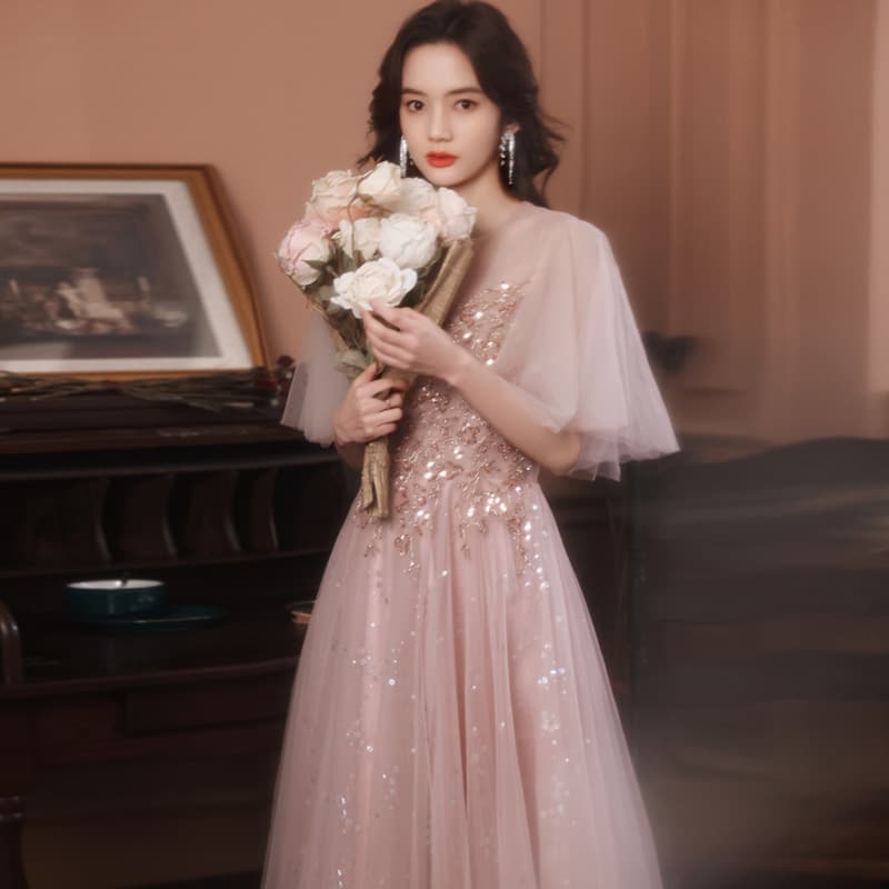 Long Elegant Evening Gown for Women 2025 Fall Winter Bridesmaid Dress Annual Meeting Host Banquet Wedding Guest Dress