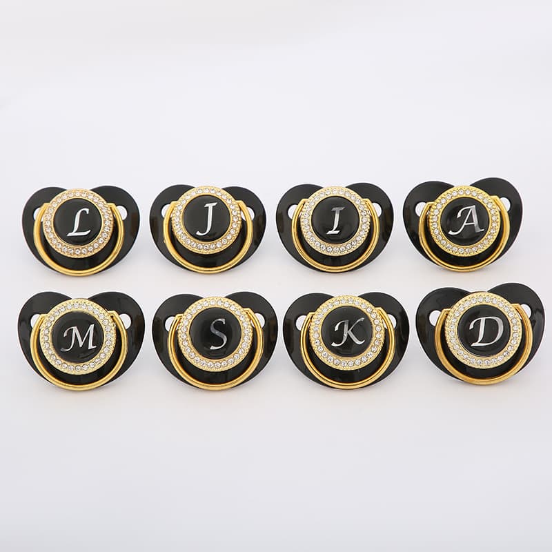 Cross-border Baby Products Alphabet Pacifier with Rhinestones, Pacifier with Chain, Pacifier Clip, Baby Supplies Factory Wholesale