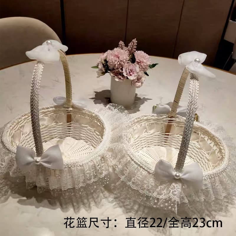 New portable rattan wedding flower girl bridesmaid flower basket children's performance dancing flower basket Easter Christmas