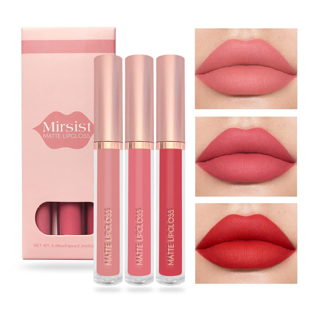 Cross-border Hot Selling 3-Piece Lip Gloss Lipstick Set Non-Stick Cup Non-Fading Velvet Matte Lip Gloss Wholesale