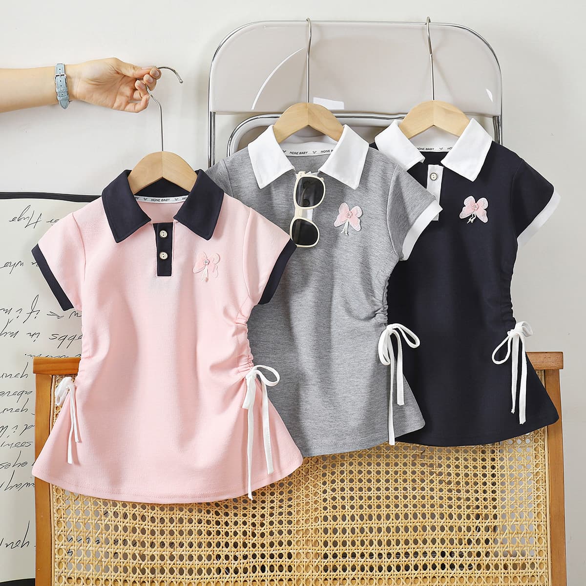 Summer Short-Sleeve Polo Dress for Girls, A-Line Striped School Style Princess Dress for Baby Girls