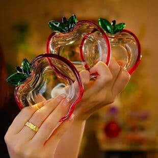 Set of 3 Creative Glass Snack Plates Apple Shape Hot Pot Dipping Sauce Tableware Plate Dish Dipping Dish