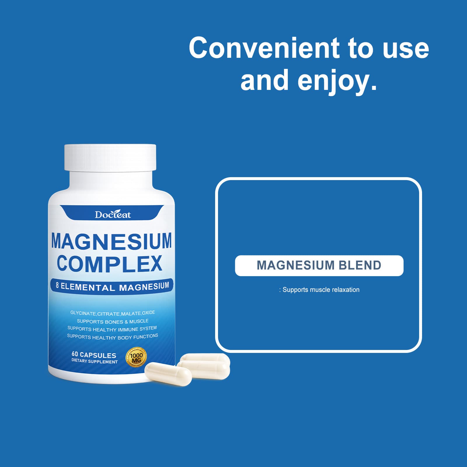 DOCTEAT Magnesium Nutritional Capsules Dietary Supplement Easy Absorption Core Magnesium Source Nutritional Tablets