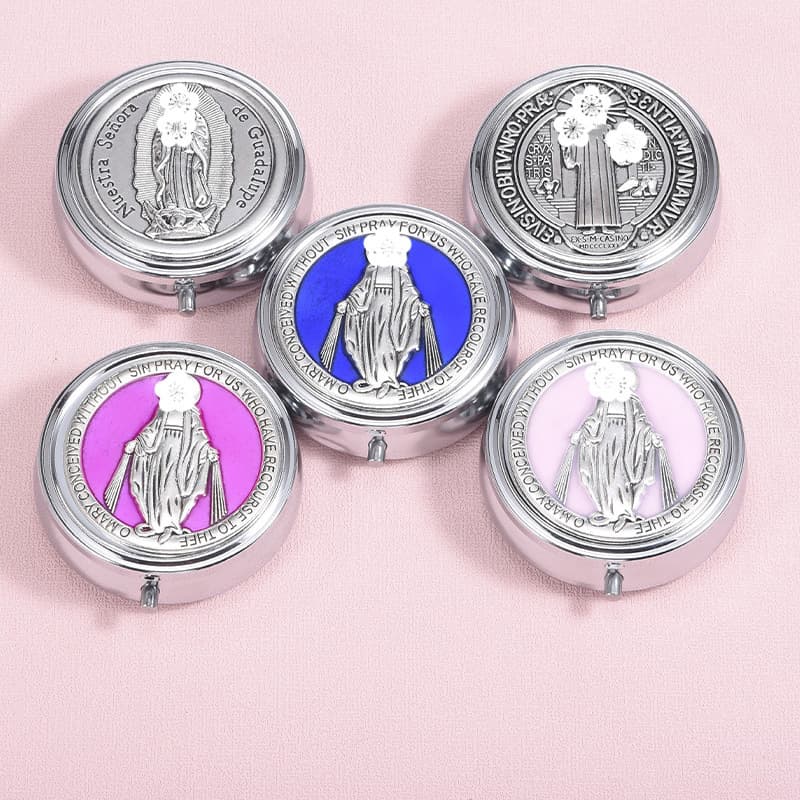 Cross-border Trade Holy Communion St. Benedict Virgin Mary Long Rosary Necklace Gift Box Metal Box Baptism Set for Men and Women