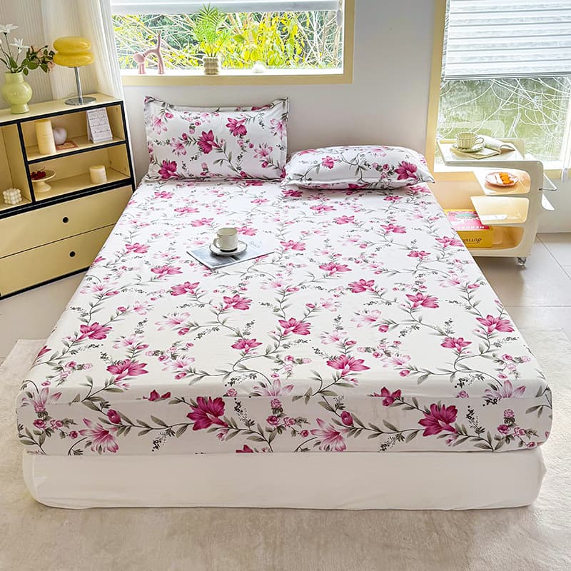 Wholesale Cross-Border Washed Cotton Printed Fitted Sheet Mattress Protector All-Season Full Wrap Bed Cover 3-Piece Set