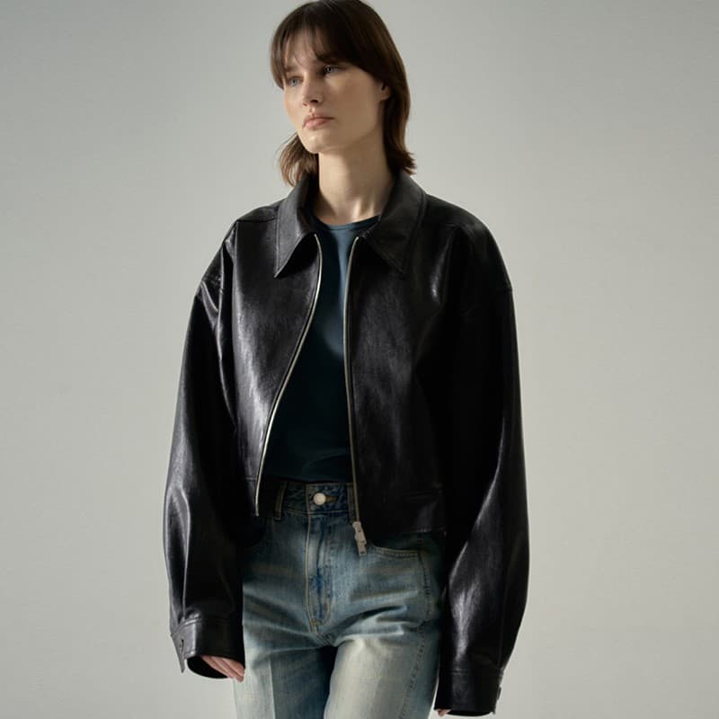 FACA*E PATTE*N Short Leather Jacket for Women 2025 Spring/Autumn Designer Niche Black Loose Fit Jacket Top