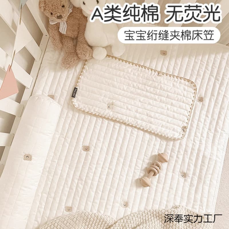 Thickened baby crib fitted sheet, quilted and padded baby mattress cover, custom-made children's patchwork mattress cover and bed sheet.