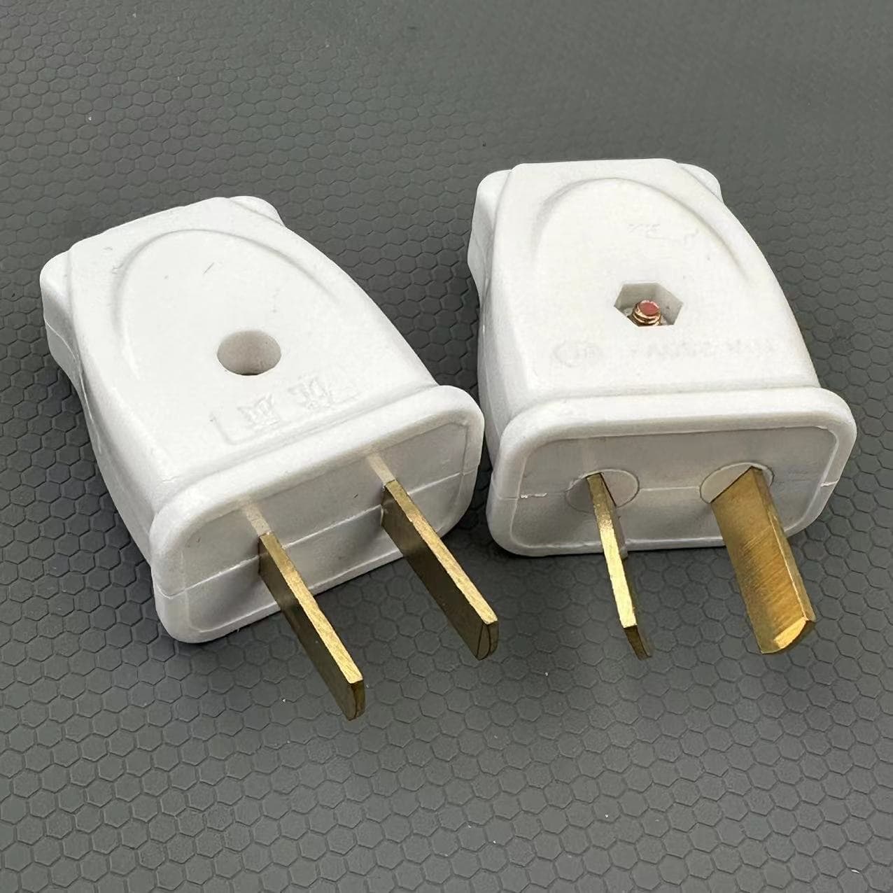 Two-prong high-power pure copper plug, white 2-pin power connector, fixed plug for electrical appliances without cord, 10A.