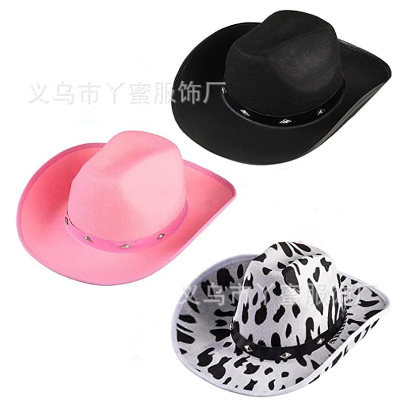 Amazon manufacturer pink rivet cowboy hat western cowboy hat milk cow pattern rivet black felt hat