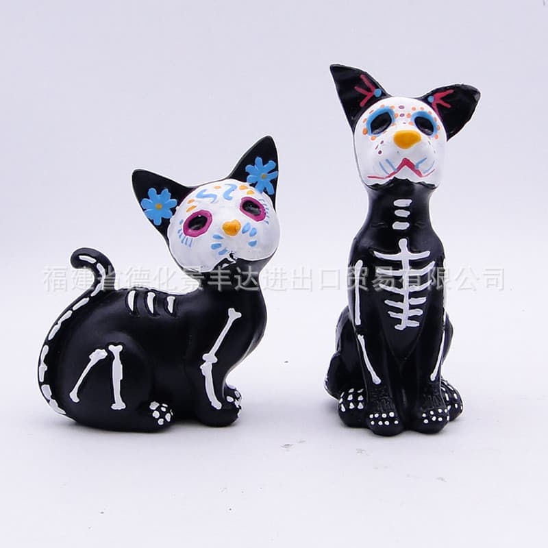 Cross-border Direct Sale Halloween Resin Crafts Ghost Festival Decoration Cute Small Cat Dog Ornament Day of the Dead Gift