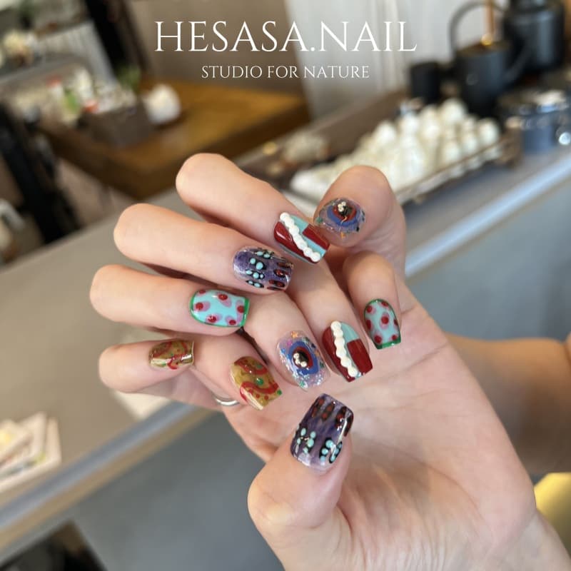 Sxrq | Niche Designer Short Hand-Painted Manicure [Guling] Smudged Hand-Painted Manicure