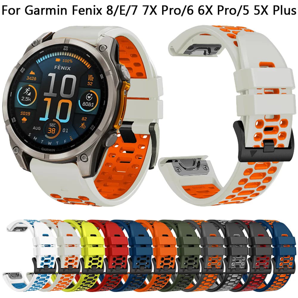 Suitable for the new Garmin Fenix 8 three-row hole two-color quick-release silicone strap 7X 5X Garmin 22/26mm