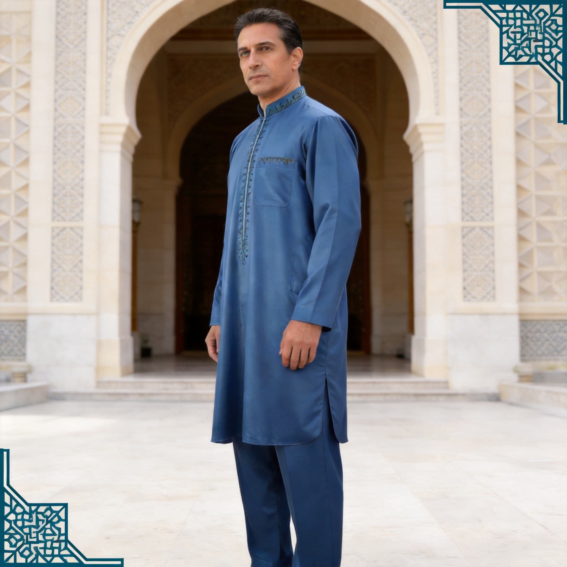 927-75-4 Hassan high-end robe factory straight hair men's robe two-piece ethnic style