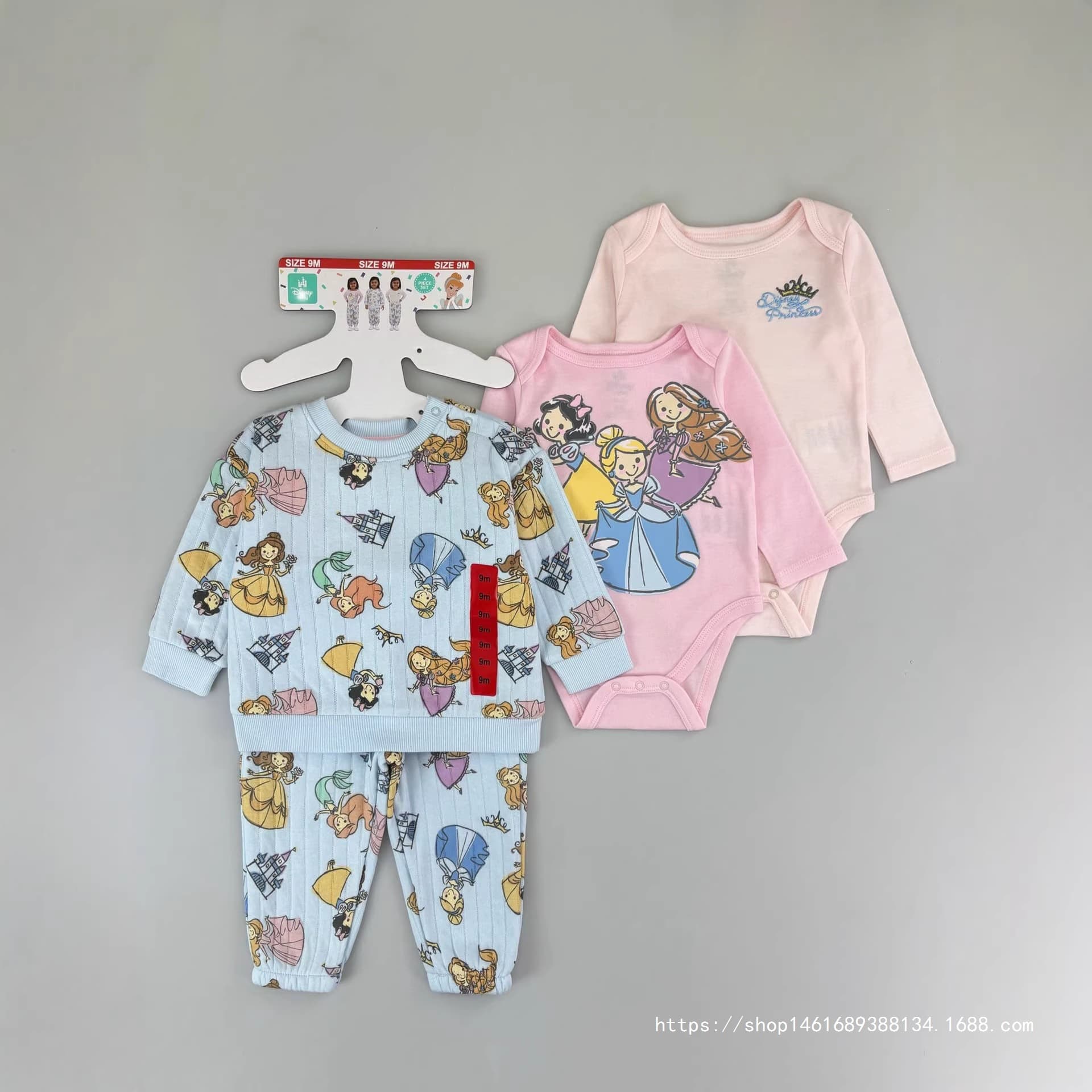 [Wholesale from 1 Piece] Dis*ney Baby 4-Piece Set Hoodie Romper Toddler 4pcs Set Cotton