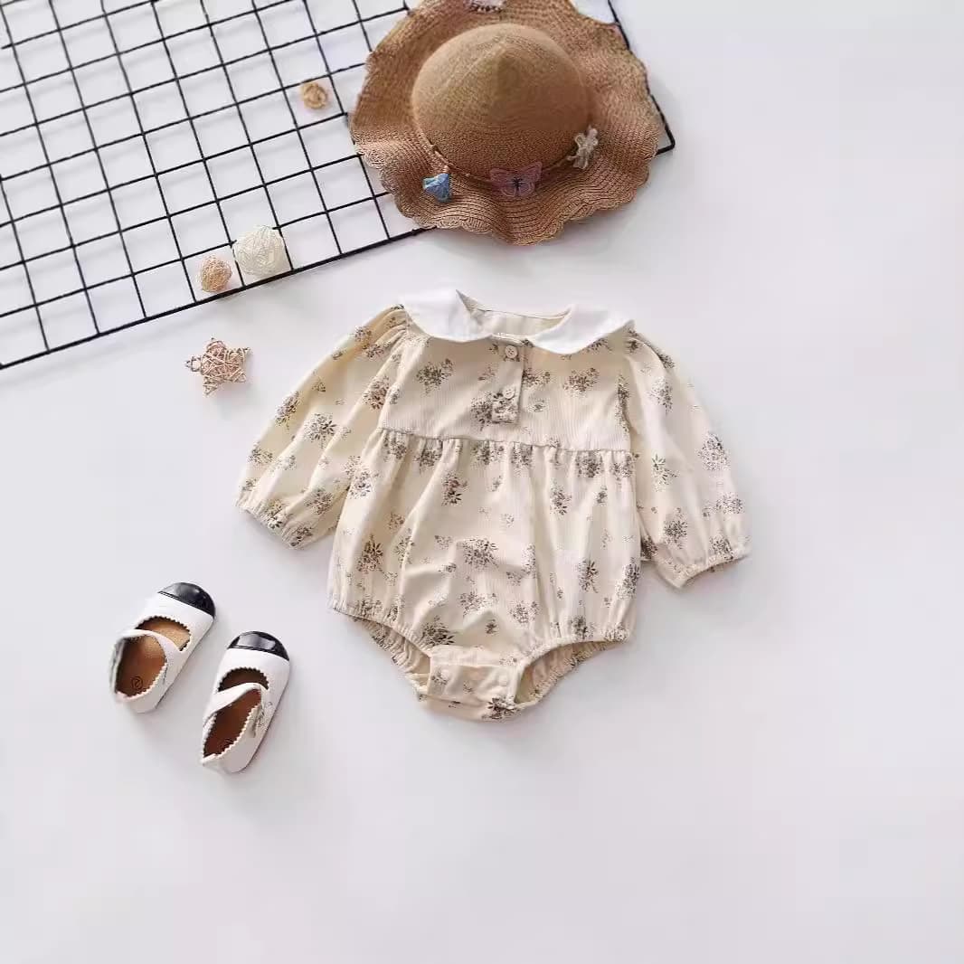 Autumn and winter baby girl floral lapel shawl long-sleeved jumpsuit