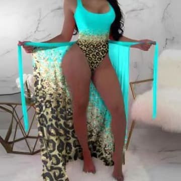 2024 New European and American Women's Fashion Leopard Print One-Piece Swimsuit with Cover-Up Beach Swimwear Tie-Dye 3D Print