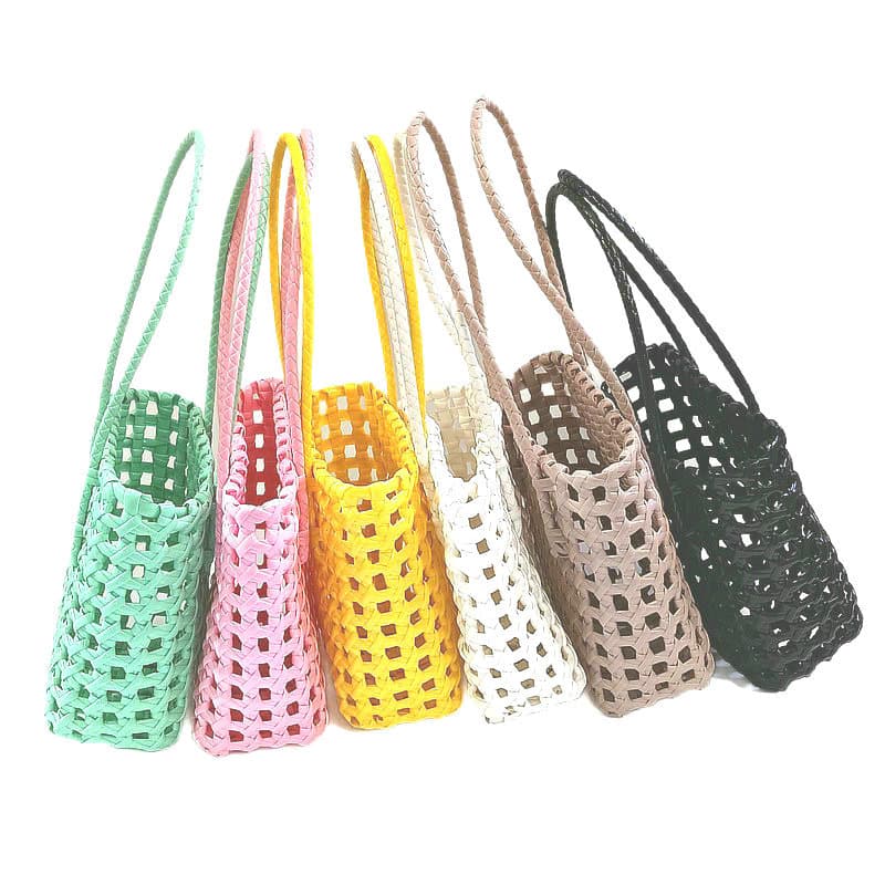 Hollow Woven Tote Bag PVC Tube Anti-Wear Decorative Phone Bag Beach Vacation Daily Shopping Handbag
