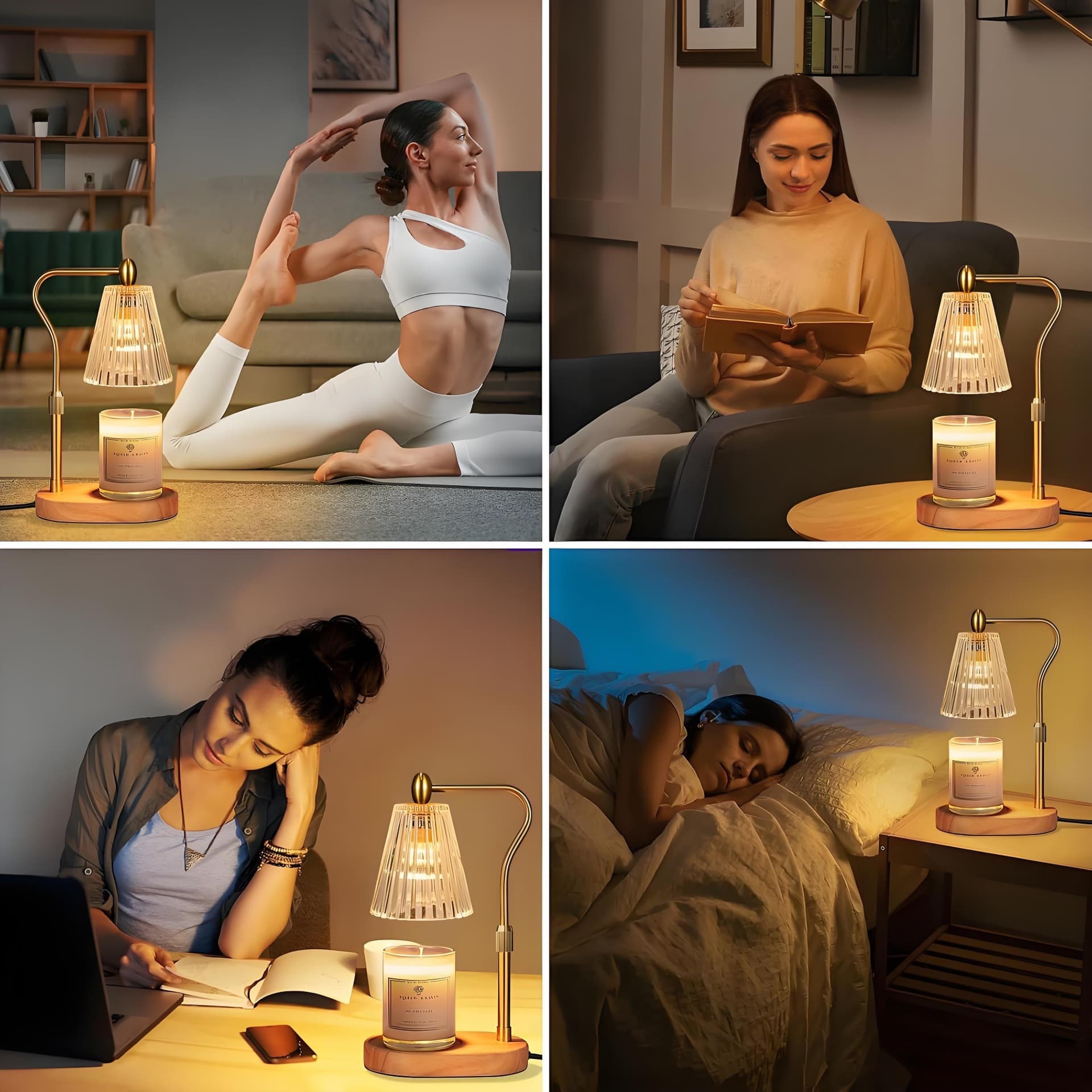 Aromatherapy Lamp Cozy Candle Light Wooden Night Light for Bedroom Bedside Tabletop Candle Holder Decoration