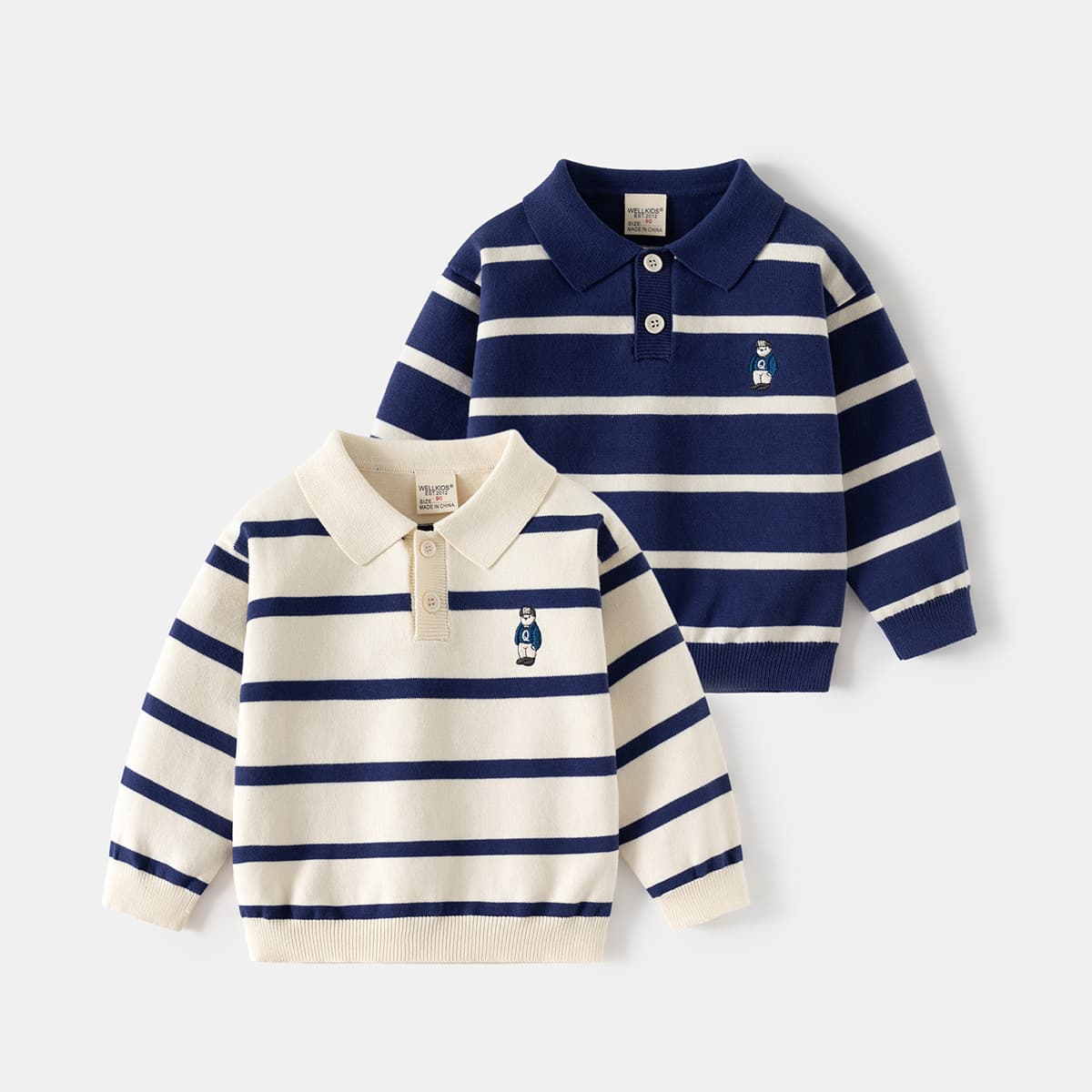 Children's Lapel Collar Sweater 2025 Spring New Collection Striped POLO Collar Versatile Small/Medium Kids Knitwear Trendy Children's Wear Wholesale