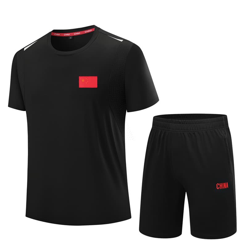 Chinese Team Sports Short-Sleeve Round-Neck T-Shirt and Shorts Set for Men and Women, Martial Arts and Taekwondo Team Coach Uniforms