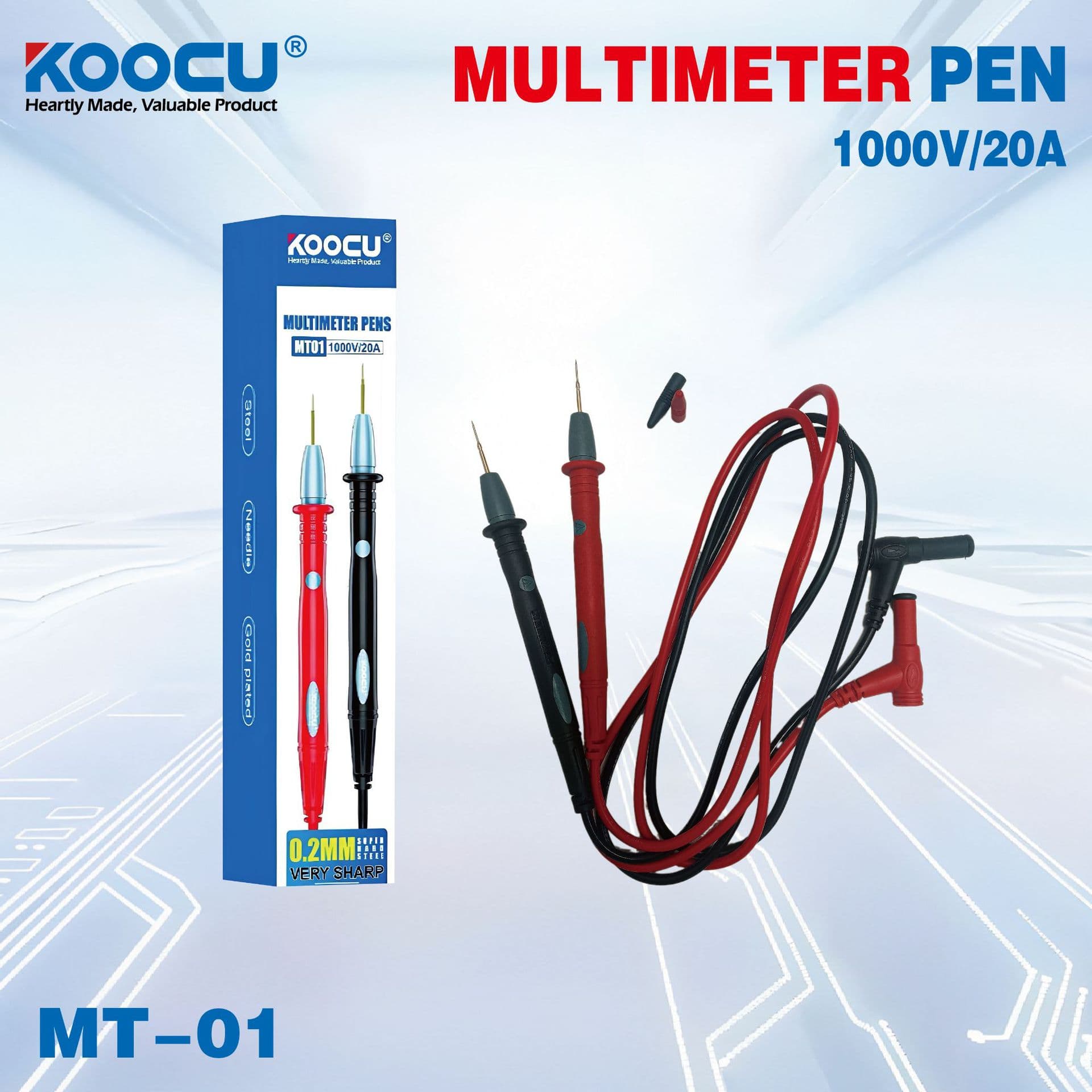 Multimeter Probe Steel Needle Extra Hard Sharp Tip 1000V 20A Silicone Wire High Temperature Resistant Test Clip Lead