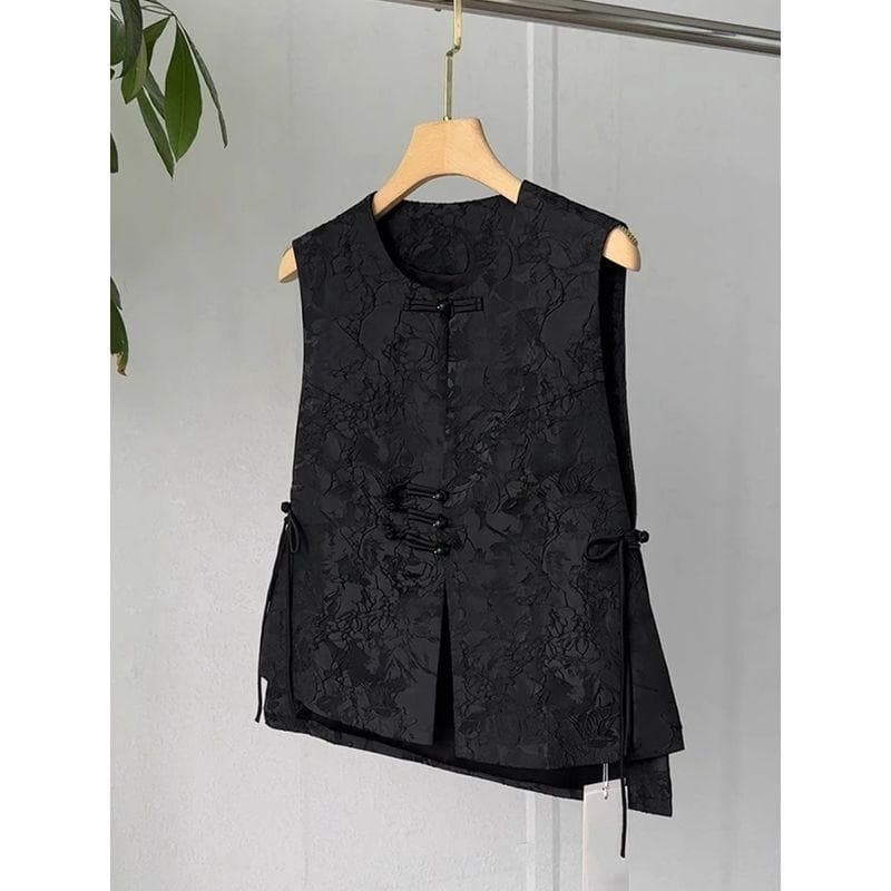 Chinese Style New Chinese Vest Retro Jacquard Vest Women's Spring Autumn Sleeveless Chinese Style Middle-aged Mother Buttoned Vest Top